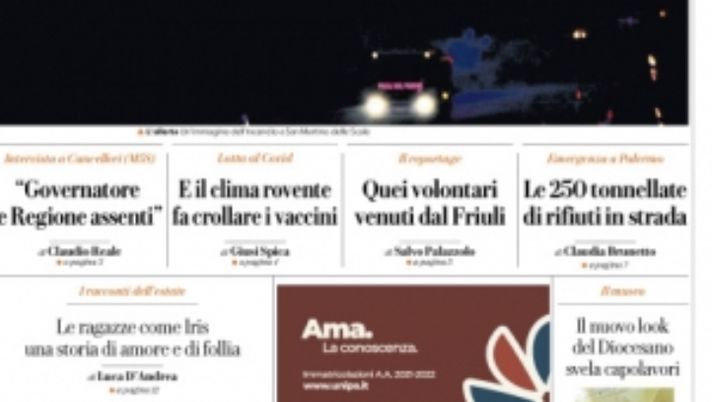 Prima Pagina, La Repubblica Palermo: &#8220;La Sicilia è in fiamme” 