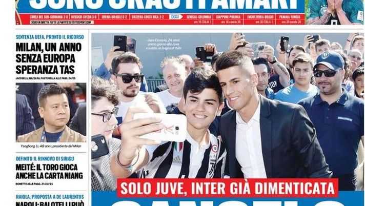 Prima Pagina, Tuttosport: “Cancelo il passato. Sono crauti amari. Milan, un anno senza Europa. Napoli, Balotelli…” Prima Pagina, Tuttosport: “Cancelo il passato. Sono crauti amari. Milan, un anno senza Europa. Napoli, Balotelli…”