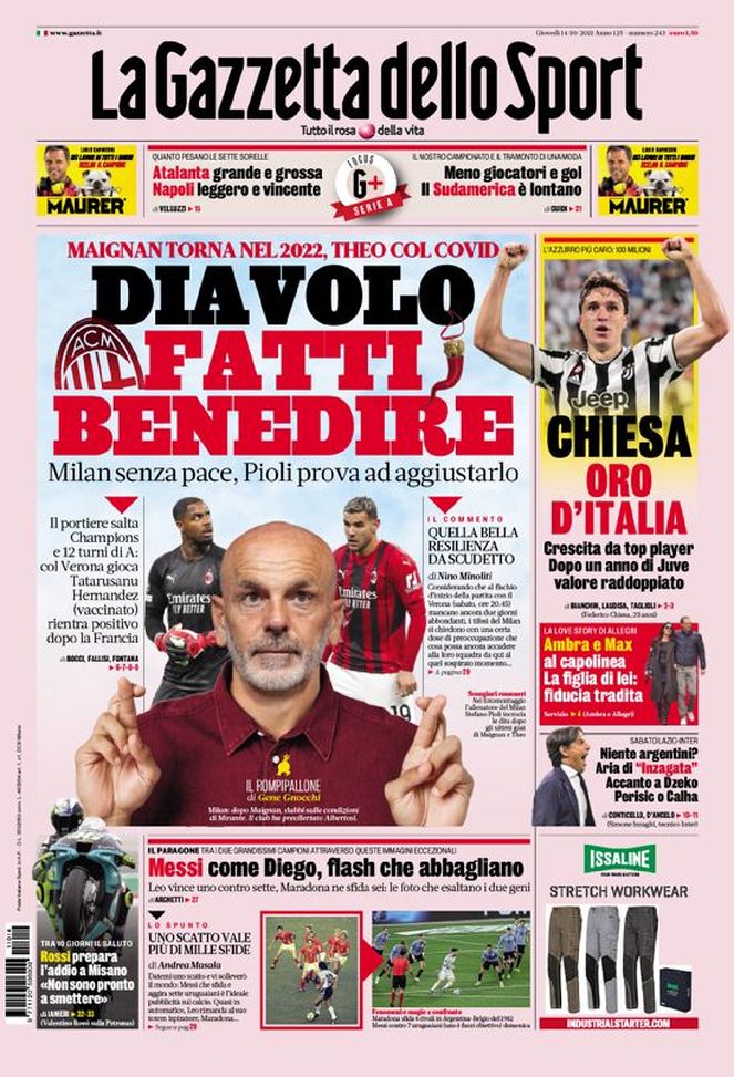 Prima Pagina, La Gazzetta dello Sport: “Diavolo, fatti benedire. Chiesa oro d’Italia” - immagine 1