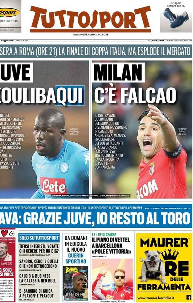 Prima Pagina, Tuttosport: “Juve KoulibaQui. Milan, c’è Falcao: scambio con André Silva. Raiola incontra il PSG per Donnarumma…” Prima Pagina, Tuttosport: “Juve KoulibaQui. Milan, c’è Falcao: scambio con André Silva. Raiola incontra il PSG per Donnarumma…”