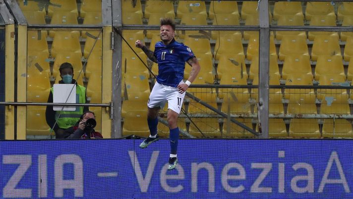 L'esultanza di Immobile dopo il gol in Nazionale 