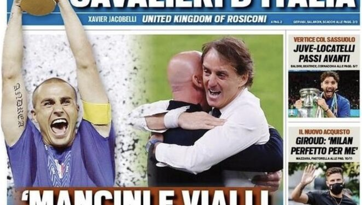 Prima Pagina, Tuttosport: “Mancini e Vialli santi subito. Cavalieri d’Italia” 