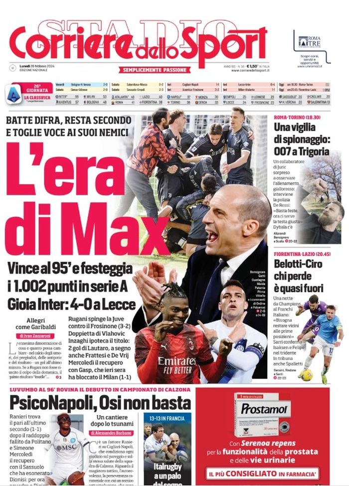 EDICOLA / CdS: Gioia Inter, 4-0 a Lecce. Inzaghi ipoteca il titolo - immagine 1