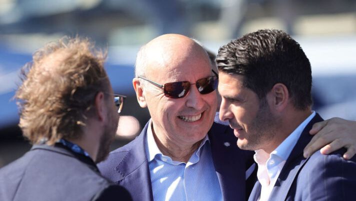 EMPOLI, ITALY - SEPTEMBER 24: Giuseppe Marotta of FC Internazionale (C) and Luca Lotti of Empoli FC and Pietro Accardi of Empoli FC (R) during the Serie A TIM match between Empoli FC and FC Internazionale at Stadio Carlo Castellani on September 24, 2023 in Empoli, Italy. (Photo by Gabriele Maltinti/Getty Images) Marotta: “Dispiace per Arnautovic ma resteremo così! Lukaku e sui rinnovi di Mkhitaryan e Dimarco…” - immagine 1