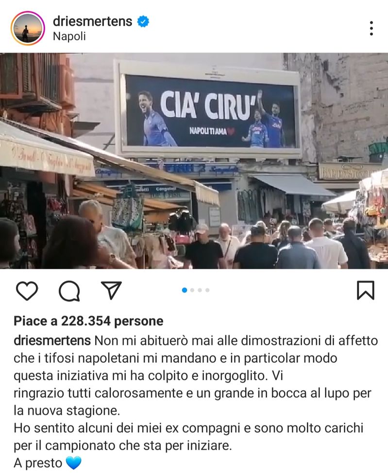 “Cià Cirù”, i tifosi del Napoli non dimenticano Mertens: e lui ringrazia!- immagine 2