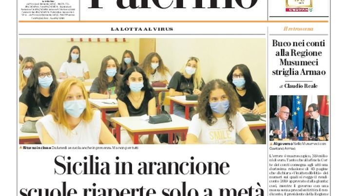 Prima Pagina, La Repubblica-Palermo: “Sicilia in arancione, scuole riaperte solo a metà”  Prima Pagina, La Repubblica-Palermo: “Sicilia in arancione, scuole riaperte solo a metà”
