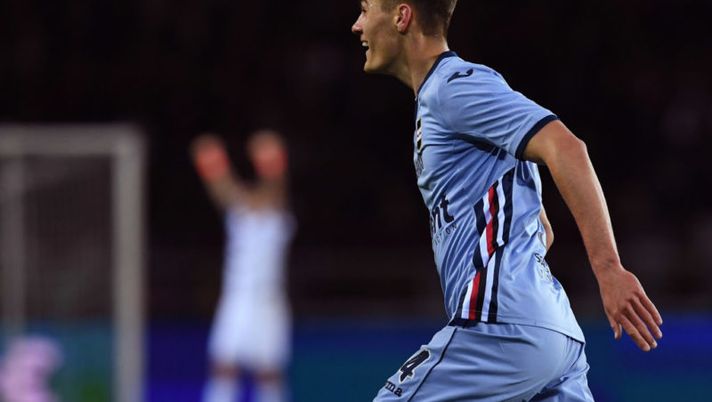 TURIN, ITALY - APRIL 29: Patrik Schick of UC Sampdoria celebrates the opening goal during the Serie A match between FC Torino and UC Sampdoria at Stadio Olimpico di Torino on April 29, 2017 in Turin, Italy. (Photo by Valerio Pennicino/Getty Images) Ferrero: “Schick resta, ma non al 100%. E non va alla Juve” - immagine 1