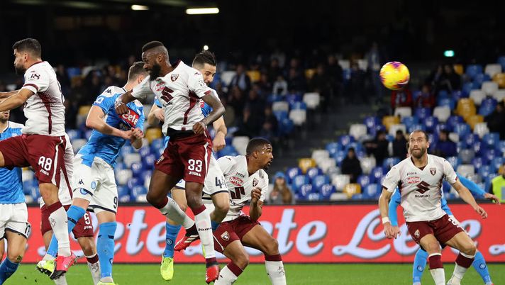 NAPLES, ITALY - FEBRUARY 29: Kostantinos Manolas of SSC Napoli scores the 1-0 goal during the Serie A match between SSC Napoli and  Torino FC at Stadio San Paolo on February 29, 2020 in Naples, Italy. (Photo by Francesco Pecoraro/Getty Images) 