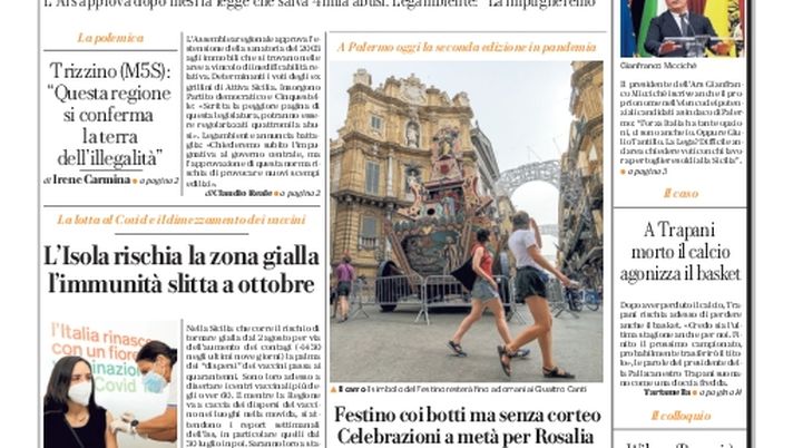 Prima Pagina, La Repubblica-Palermo: &#8220;L&#8217;Isola rischia la zona gialla&#8221;