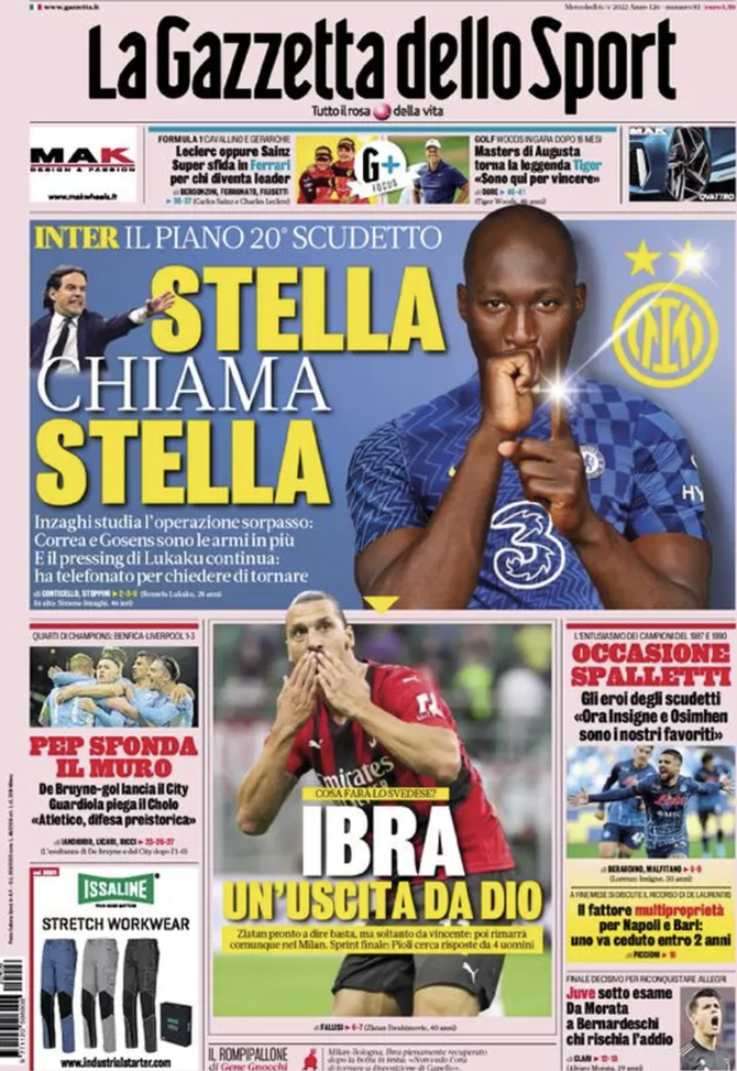 Prima Pagina, Gazzetta dello Sport: “Inter, piano 20° scudetto. Ibra uscita da dio” prima pagina