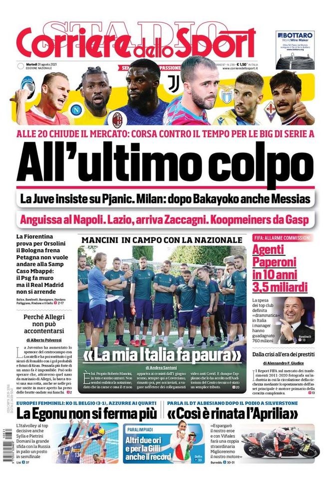 Prima Pagina, Corriere dello Sport: “All’ultimo colpo. Alle 20 chiude il mercato” 