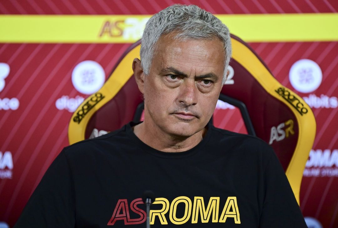  ROME, ITALY - SEPTEMBER 11: AS Roma coach Josè Mourinho during the press conference at Centro Sportivo Fulvio Bernardini on September 11, 2021 in Rome, Italy. (Photo by Luciano Rossi/AS Roma via Getty Images)  