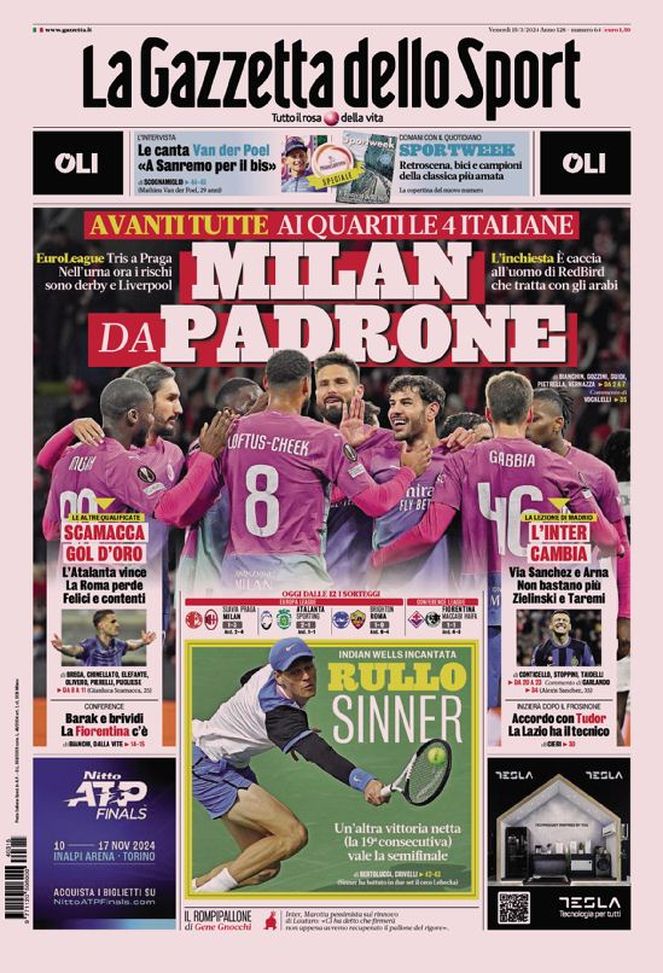 Prima Pagina Gazzetta 15 marzo