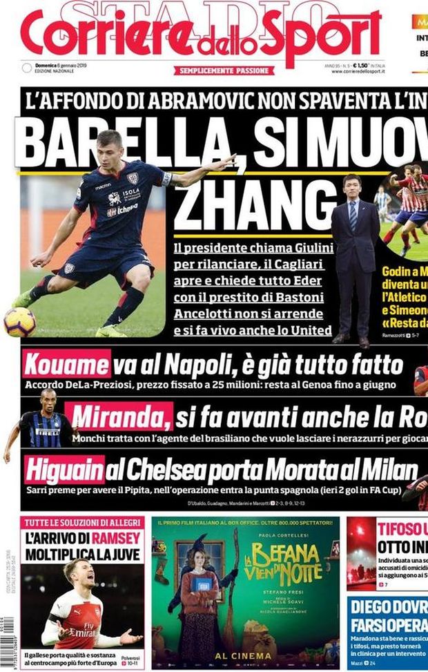Prima Pagina, Corriere dello Sport: “Barella, si muove Zhang. Kouame va al Napoli. Tifoso ucciso, otto indagati…” Prima Pagina, Corriere dello Sport: “Barella, si muove Zhang. Kouame va al Napoli. Tifoso ucciso, otto indagati…”