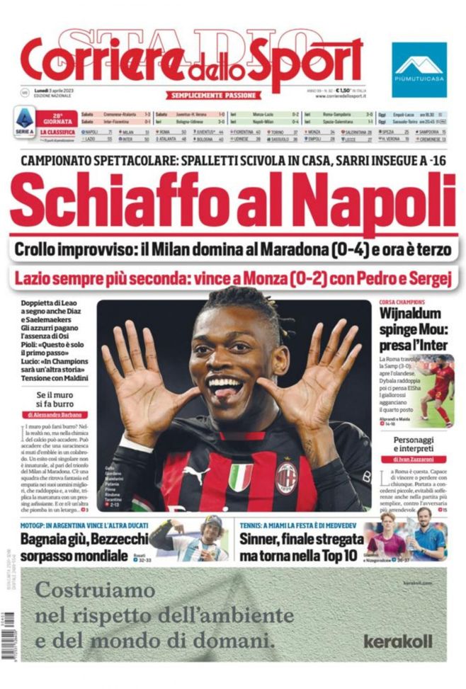 EDICOLA / CdS: Milan, schiaffo al Napoli. Roma, presa l’Inter - immagine 1