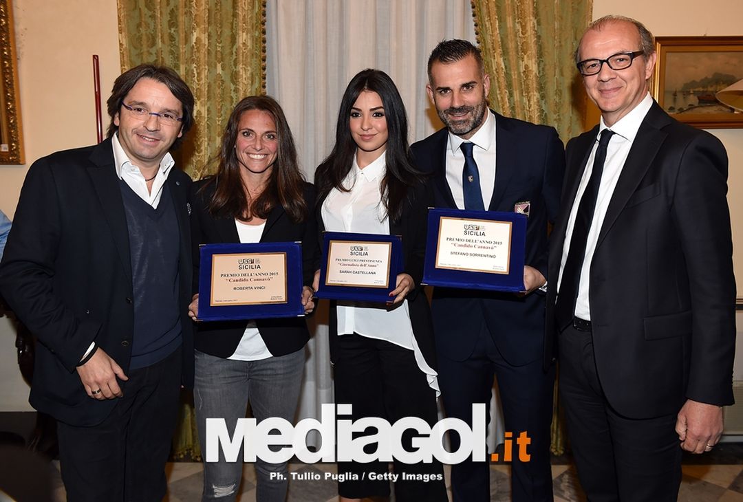  Premi Dell'Anno Ussi 2015, da sinistra Roberto Gueli, Roberta Vinci, Sarah Castellana, Stefano Sorrentino, Nino Randazzo. 