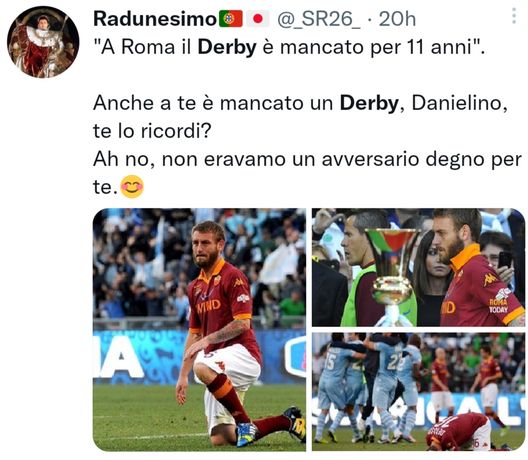 Undici anni? I laziali a De Rossi: a te è mancato il derby della finale di coppa Italia…- immagine 2