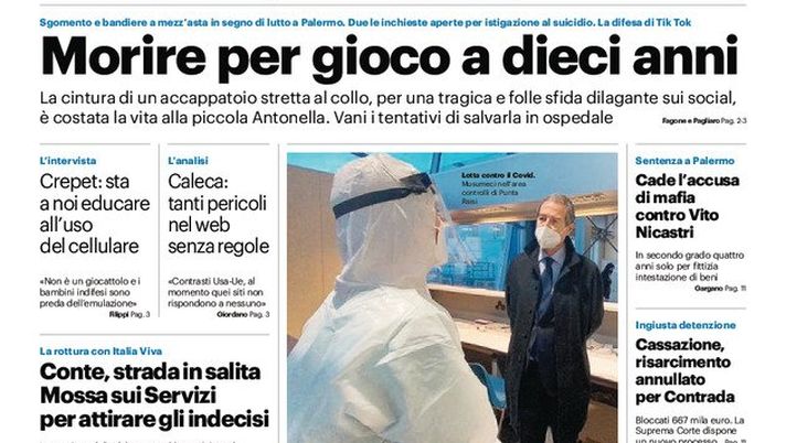 Prima Pagina, Giornale di Sicilia: &#8220;Conte, strada in salita! Una cintura al collo è costata la vita ad Antonella&#8221; 