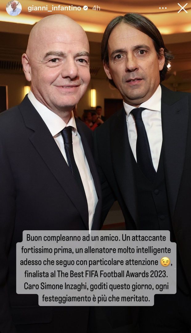 Inter, Inzaghi riceve gli auguri da Infantino: “Buon compleanno ad un amico”- immagine 2