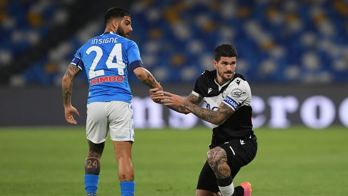 NAPLES, ITALY - MAY 11: Rodrigo De Paul of Udinese Calcio interacts with Lorenzo Insigne of SSC Napoli during the Serie A match between SSC Napoli and Udinese Calcio at Stadio Diego Armando Maradona on May 11, 2021 in Naples, Italy. Sporting stadiums around Italy remain under strict restrictions due to the Coronavirus Pandemic as Government social distancing laws prohibit fans inside venues resulting in games being played behind closed doors. (Photo by Francesco Pecoraro/Getty Images) NAPLES, ITALY - MAY 11: Rodrigo De Paul of Udinese Calcio interacts with Lorenzo Insigne of SSC Napoli during the Serie A match between SSC Napoli and Udinese Calcio at Stadio Diego Armando Maradona on May 11, 2021 in Naples, Italy. Sporting stadiums around Italy remain under strict restrictions due to the Coronavirus Pandemic as Government social distancing laws prohibit fans inside venues resulting in games being played behind closed doors. (Photo by Francesco Pecoraro/Getty Images)