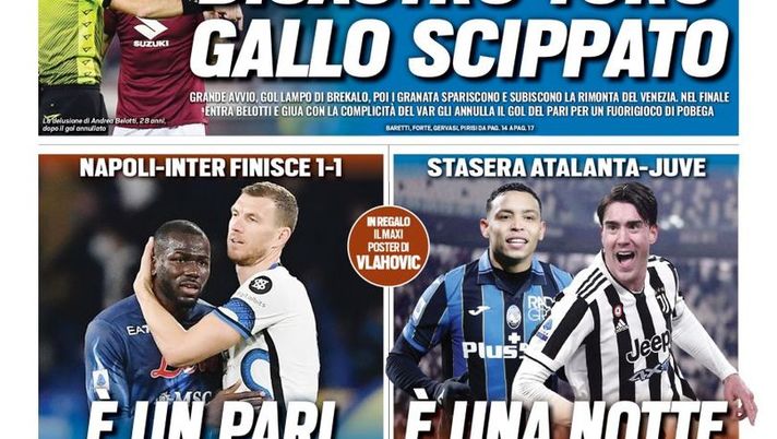 Prima Pagina, Tuttosport: “Napoli-Inter, è un pari per il Milan. Notte Champions” - immagine 1