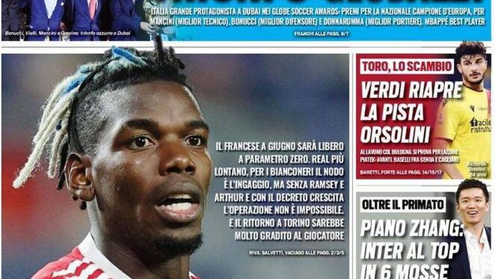 Prima Pagina, Tuttosport: “Italia protagonista nei Globe Soccer Awards” Prima Pagina