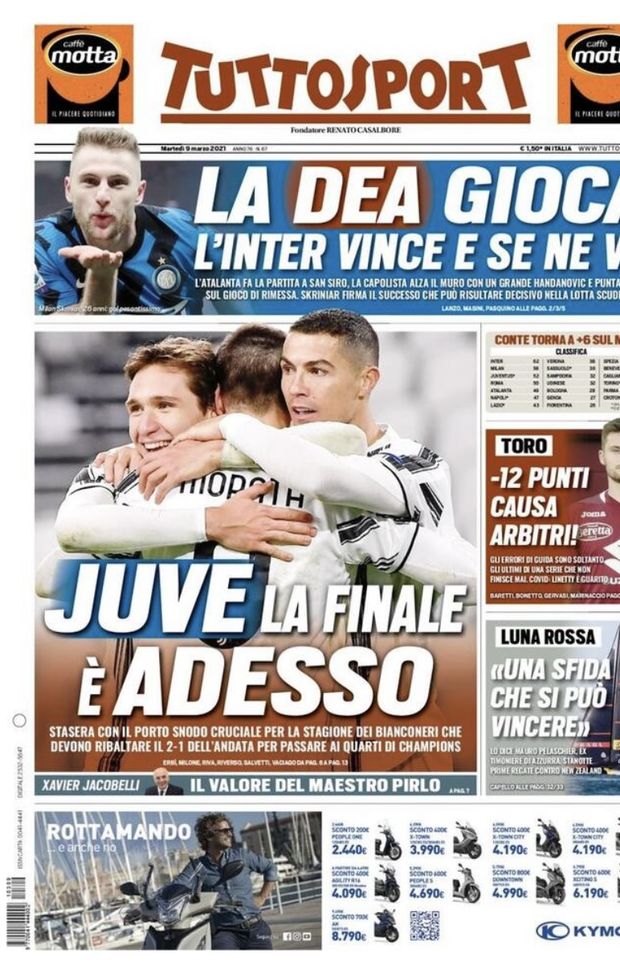 Prima Pagina, Tuttosport: “Juve, la finale è adesso. La Dea gioca, l’Inter vince e se ne va” 