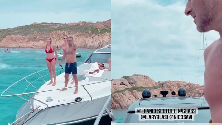 Ilary Blasi in barca con Michelle Hunziker e Savino, Totti commenta i tuffi: è il delirio 