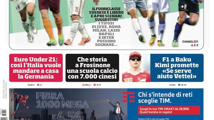 Prima Pagina, Corriere dello Sport: &#8220;Ibracadabra. E se Zlatan tornasse in Italia? Il Venezia può perdere Inzaghi&#8221; 