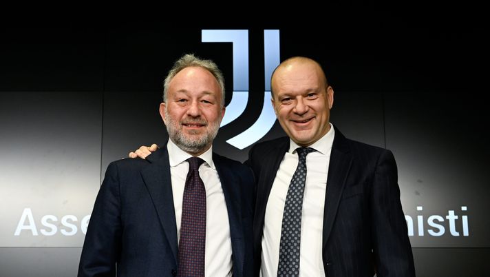 TURIN, ITALY - JANUARY 18: Gianluca Ferrero and Maurizio Scanavino during a press conference after the Juventus Shareholders' Meeting at Allianz Stadium on January 18, 2023 in Turin, Italy. (Photo by Daniele Badolato - Juventus FC/Juventus FC via Getty Images) juventus
