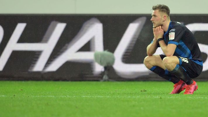 PADERBORN, GERMANY - MARCH 06: Dennis Srbeny of Paderborn looks dejected after losing during the Bundesliga match between SC Paderborn 07 and 1. FC Koeln at Benteler Arena on March 06, 2020 in Paderborn, Germany. (Photo by Thomas F. Starke/Bongarts/Getty Images) 