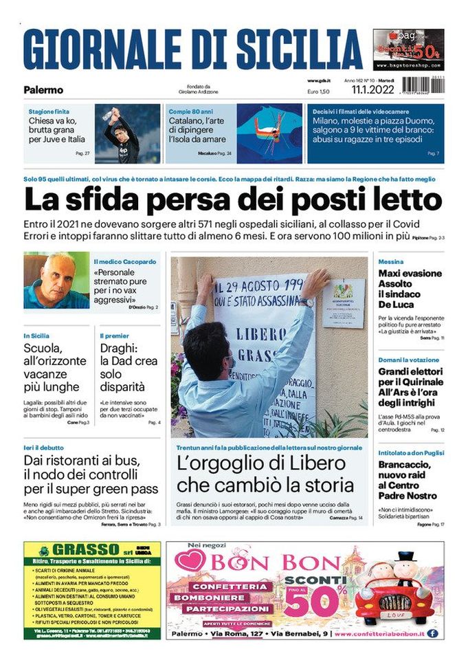 Prima Pagina, Giornale di Sicilia: “Chiesa va ko, brutta grana per Juve e Italia” Prima Pagina