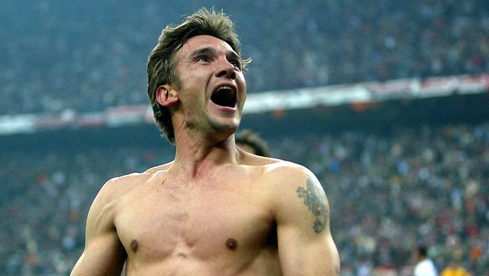 MILAN, ITALY -  APRIL 6: Andriy Shevchenko of AC Milan celebrates adter scoring during the Champions League Quarter Final, First leg match between AC Milan and Inter Milan at the San Siro on April 6, 2005 in Milan, Italy.  (Photo by Phil Cole/Getty Images) 