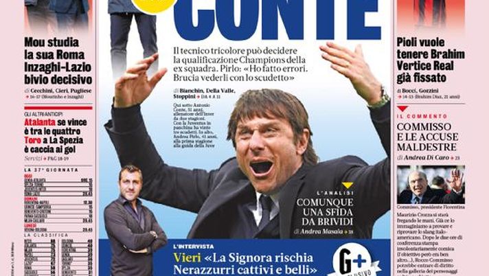 Prima Pagina, La Gazzetta dello Sport: “Juve nelle mani di Conte. Stadi riaperti al 50% da agosto” 