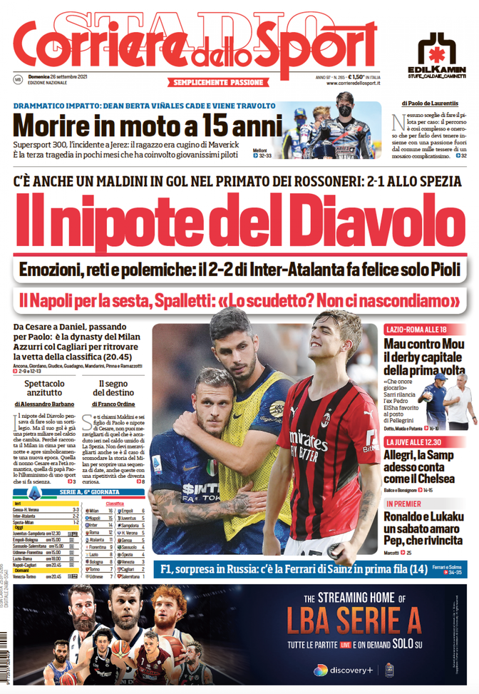 Prima Pagina, Corriere dello Sport: “Il nipote del Diavolo. Mau contro Mou” Prima Pagina, Corriere dello Sport: “Il nipote del Diavolo. Mau contro Mou”