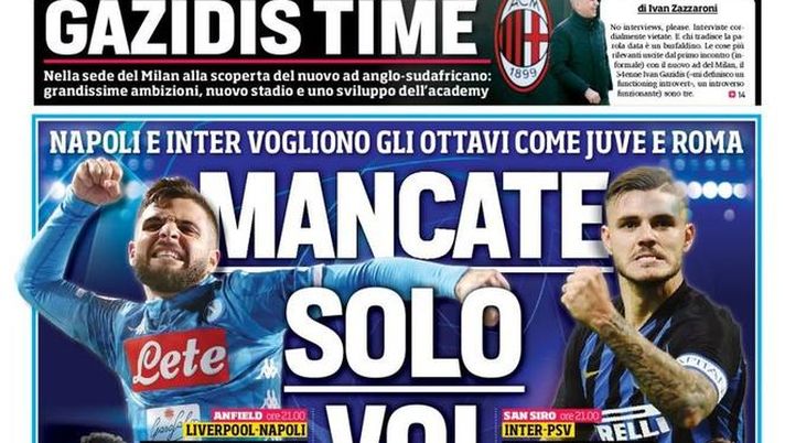 Prima Pagina, Corriere dello Sport: “Mancate solo voi. Gazidis time. Bologna, caos allenatore…”  Prima Pagina, Corriere dello Sport: “Mancate solo voi. Gazidis time. Bologna, caos allenatore…”