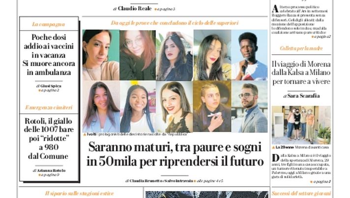 Prima Pagina, La Repubblica Palermo: “Tra paure e sogni, saranno maturi in 50mila” 