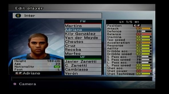 Adriano nella versione di PES 6 Adriano nella versione di PES 6