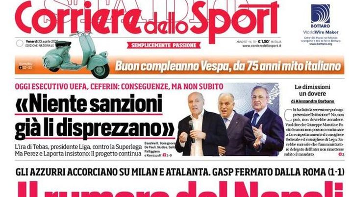 Il Corriere dello Sport, la prima pagina di oggi, venerdì 23 aprile 2021 