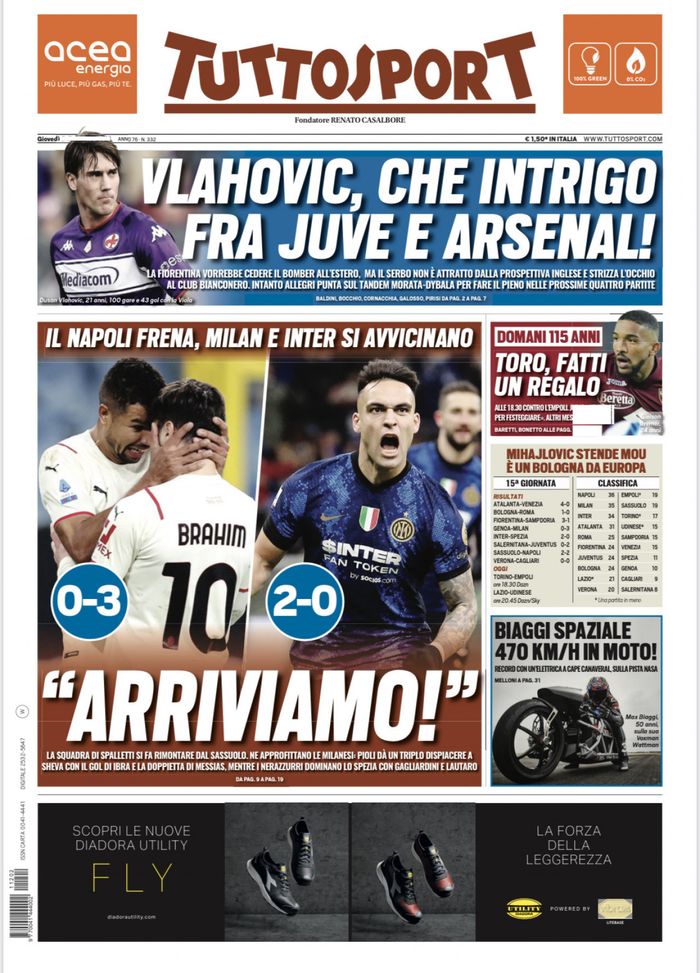 Prima Pagina, Tuttosport: “Vlahovic, che intrigo fra Juve e Arsenal!” - immagine 1