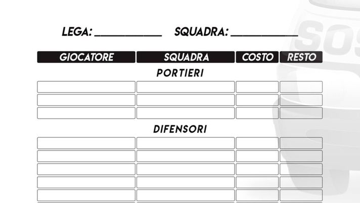 La tabella di SOS Fanta per la vostra asta del fantacalcio: scaricala qui in Excel e PDF La tabella di SOS Fanta per la vostra asta del fantacalcio: scaricala qui in Excel e PDF - immagine 1