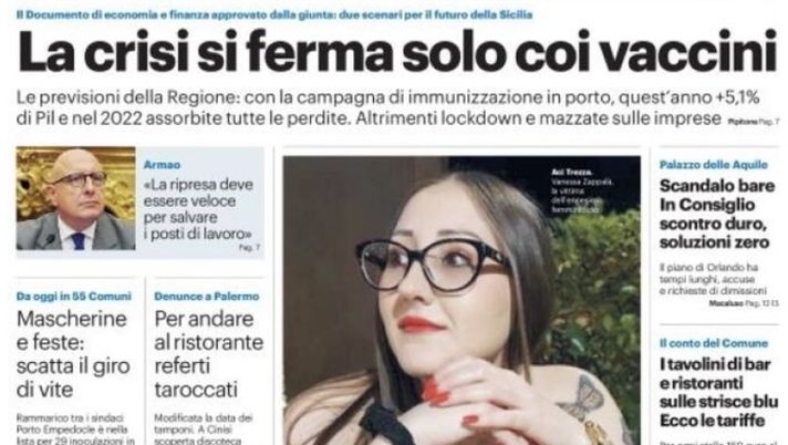 Prima Pagina, Giornale di Sicilia: “La crisi si ferma solo coi vaccini“ Prima Pagina, Giornale di Sicilia: “La crisi si ferma solo coi vaccini“