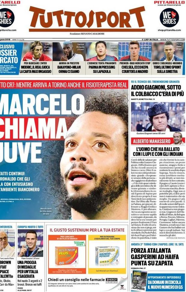 Prima Pagina, Tuttosport: “Marcelo chiama Juve. Bakayoko-Milan, ormai ci siamo. Toro, Gibbs e Bolingoli-Mbombo…” Prima Pagina, Tuttosport: “Marcelo chiama Juve. Bakayoko-Milan, ormai ci siamo. Toro, Gibbs e Bolingoli-Mbombo…”