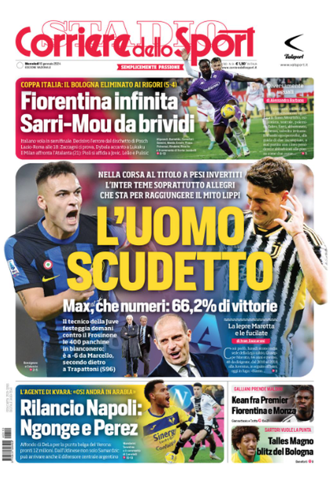 La prima pagina de Il Corriere dello Sport 10-01-2024