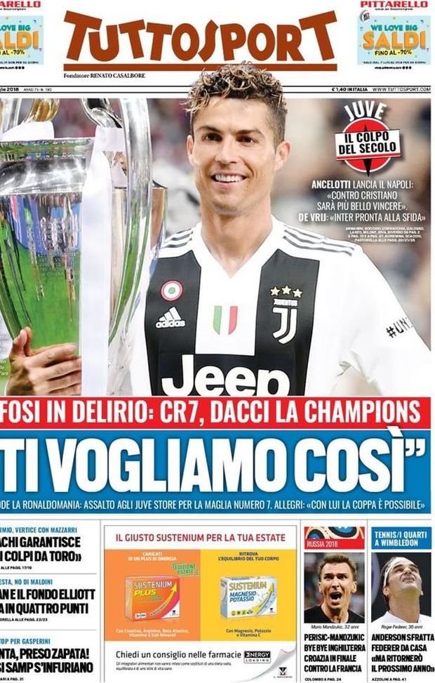 Prima Pagina, Tuttosport: “Ti vogliamo così. Ancelotti lancia il Napoli. Atalanta, preso Zapata! Milan e il fondo Elliott…” Prima Pagina, Tuttosport: “Ti vogliamo così. Ancelotti lancia il Napoli. Atalanta, preso Zapata! Milan e il fondo Elliott…”