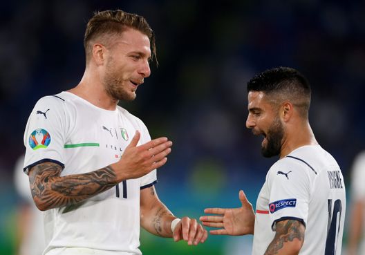 ROME, ITALY - JUNE 11: Lorenzo Insigne of Italy celebrates with Ciro Immobile after scoring their side's third goal during the UEFA Euro 2020 Championship Group A match between Turkey and Italy at the Stadio Olimpico on June 11, 2021 in Rome, Italy. (Photo by Mike Hewitt/Getty Images) ROME, ITALY - JUNE 11: Lorenzo Insigne of Italy celebrates with Ciro Immobile after scoring their side's third goal during the UEFA Euro 2020 Championship Group A match between Turkey and Italy at the Stadio Olimpico on June 11, 2021 in Rome, Italy. (Photo by Mike Hewitt/Getty Images)