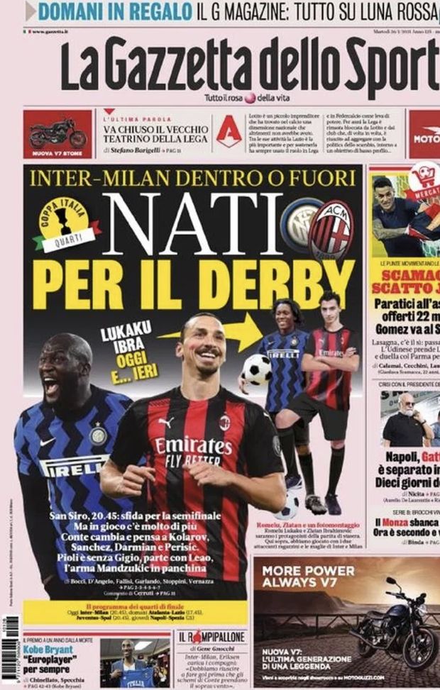 Prima Pagina, La Gazzetta dello Sport: “Nati per il derby. Scamacca, scatto Juve. Napoli, Gattuso è separato in casa” 