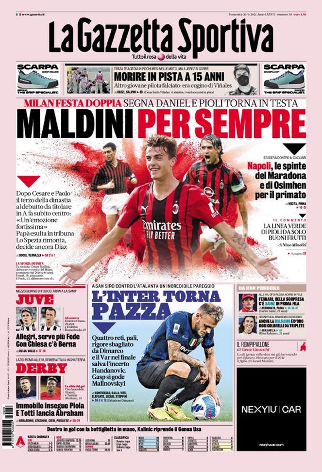 Prima Pagina, La Gazzetta dello Sport: “Maldini per sempre. L’Inter torna pazza”  Prima Pagina, La Gazzetta dello Sport: “Maldini per sempre. L’Inter torna pazza”