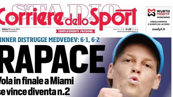 PRIMA PAGINA CORRIERE DELLO SPORT OGGI