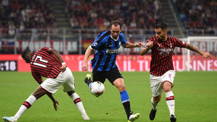 Diego Godin, Rafael Leao e Jesus Suso in Milan-Inter, Getty Images 